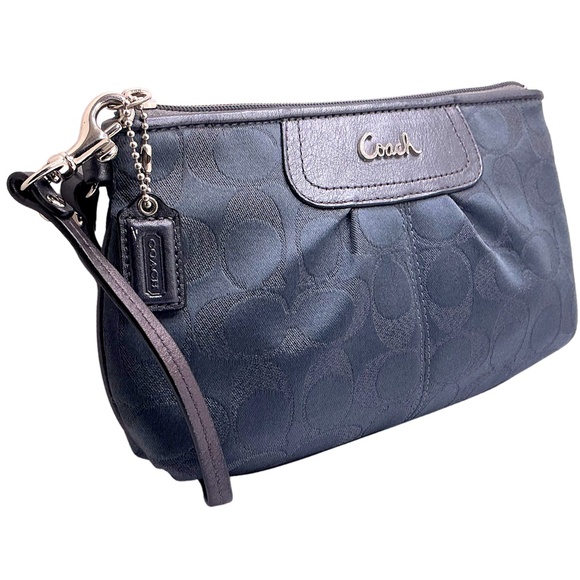 Vintage COACH Signature Wristlet Canvas Leather Blue Large - Picture 1 of 6